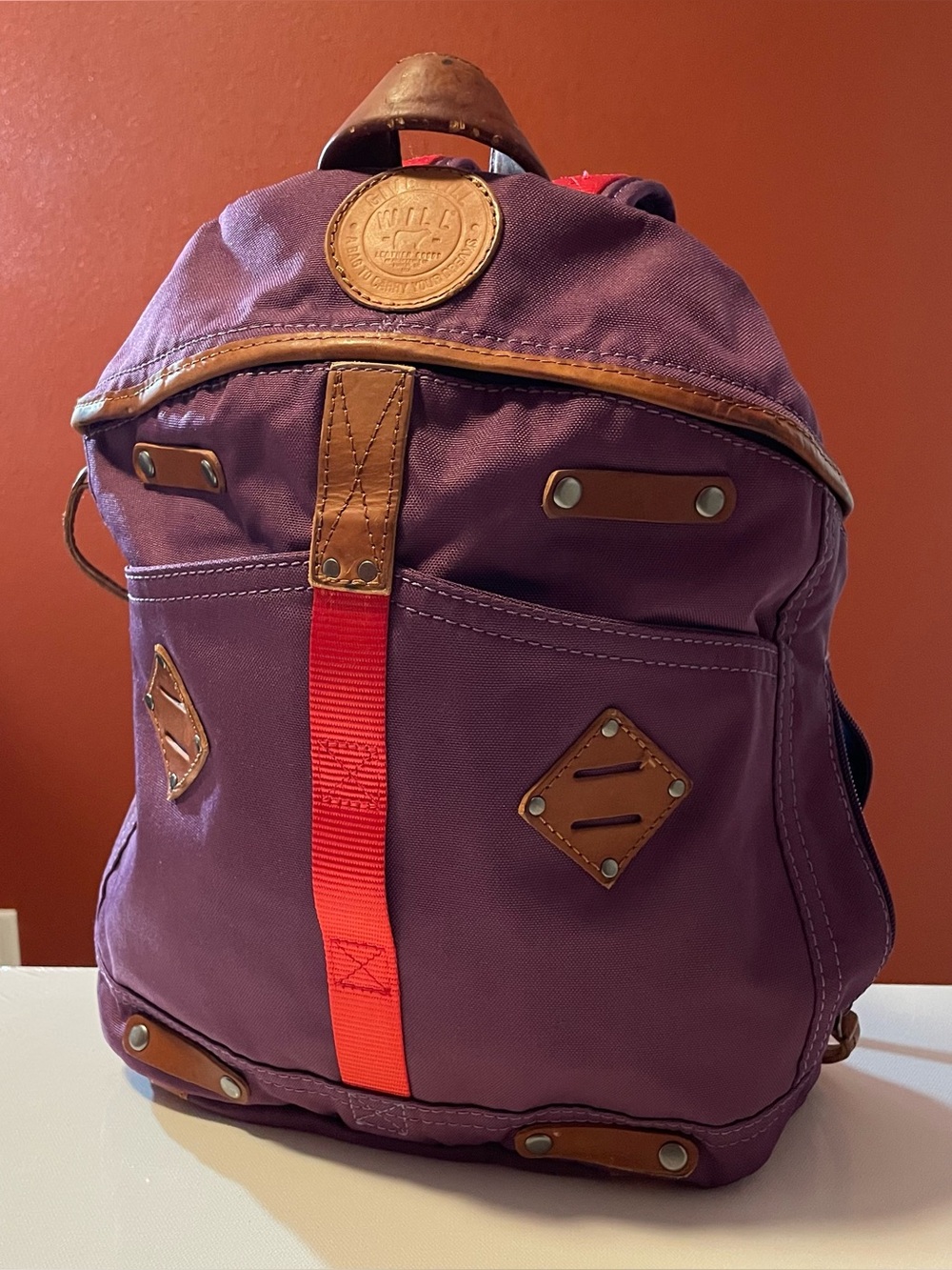 Will Leather Goods Women’s Commuter Small Purple Leather Trim Daily Backpack